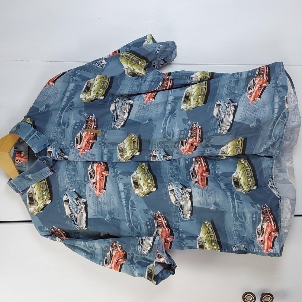 North River Mens Novelty Cars Shirt Pocket Button Down Cars Graphic Sz.XL